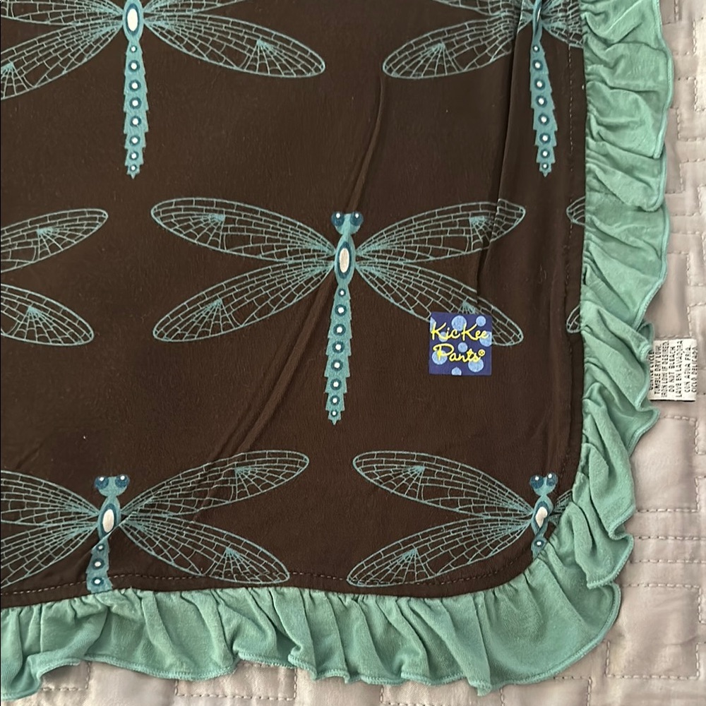 Kickee Pants Dragonfly Print Blanket with Ruffle Trim EUC